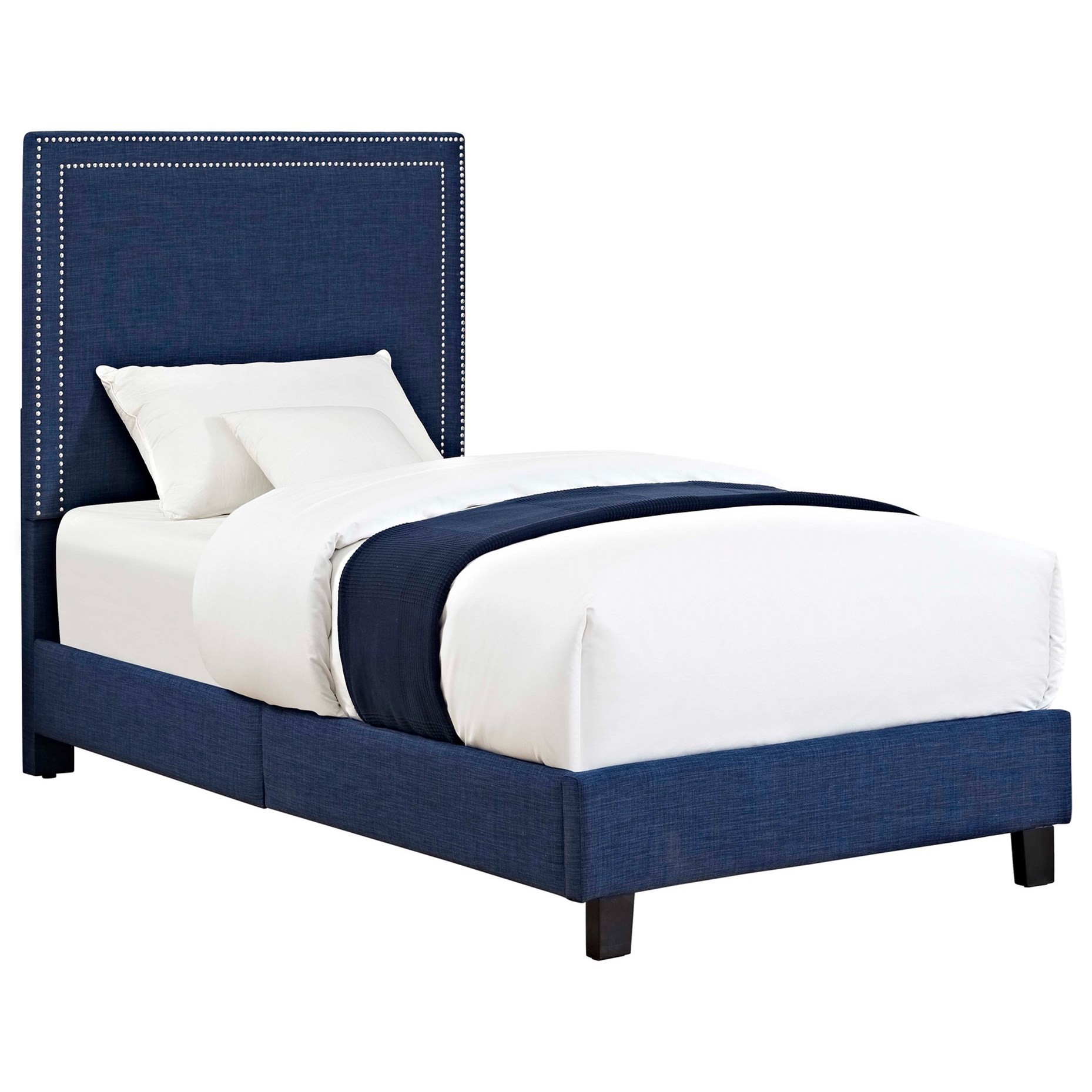 Elements Erica Transitional Upholstered Twin Platform Bed with Nailhead